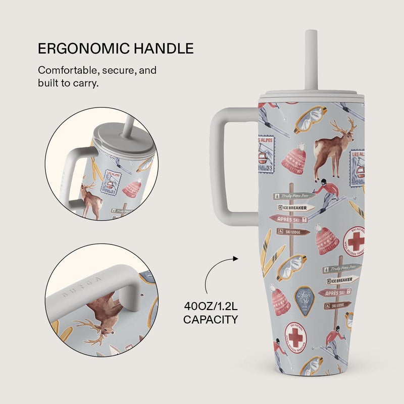 Burga 40oz (1.2L) Insulated Stainless Steel Tumbler with Handle & Leakproof Straw Lid – Double Wall Vacuum Travel Mug, Keeps Drinks Hot up to 12 Hours & Cold All Day, Cup Holder Friendly Reusable Bottle Les Alpes - Image 2